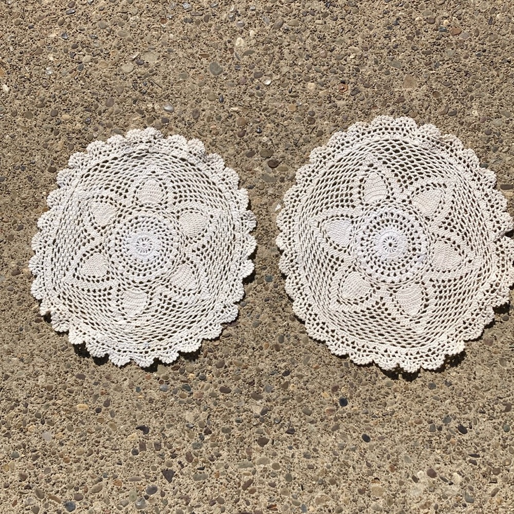 2-Vintage Crochet Lace doily - bone colored